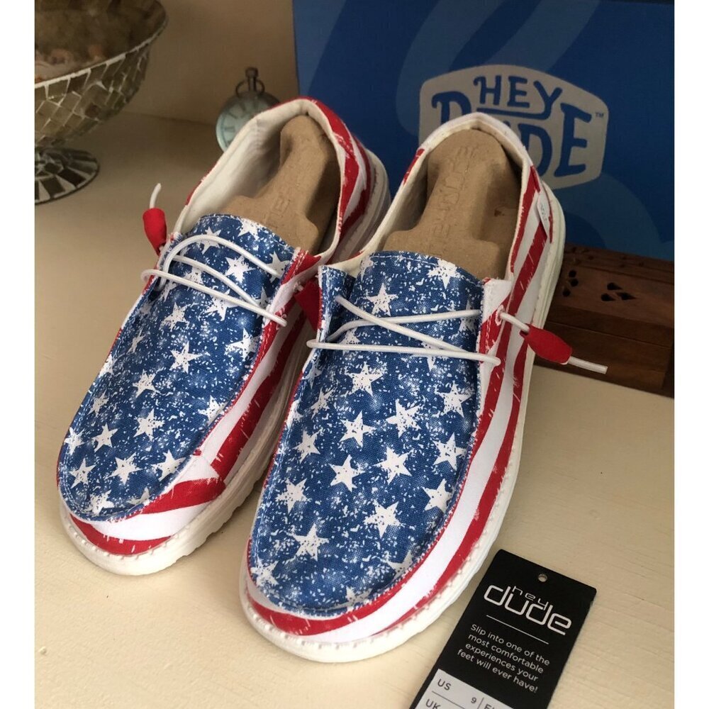 NWB Women's Hey Dude Shoe Size 9 Wendy Patriotic Red White Blue - Picture 4 of 10